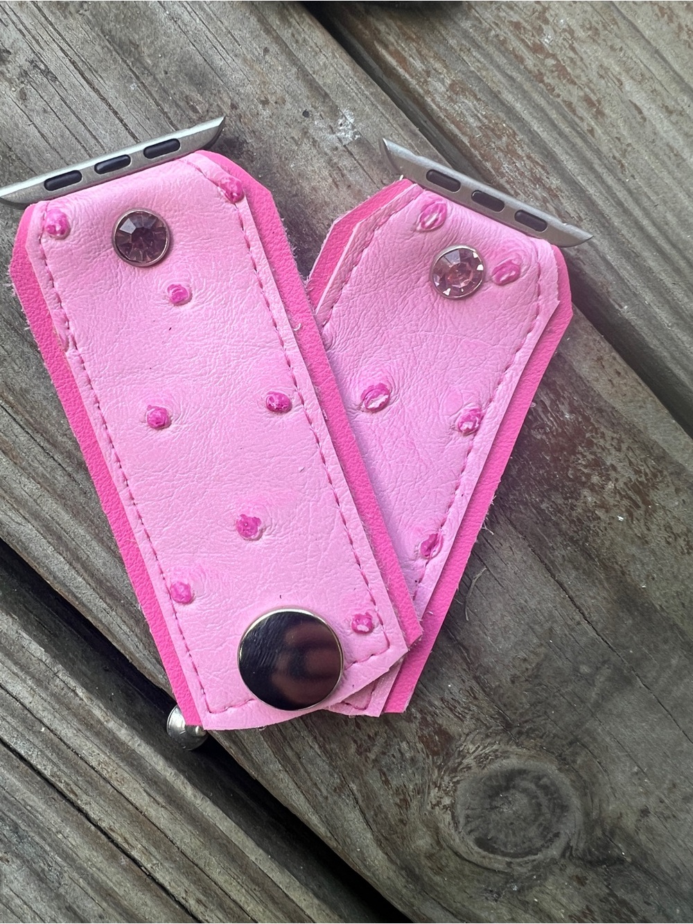 Pink ostrich Leather Apple Watch Band Adapter Strap Similiar Sparkl